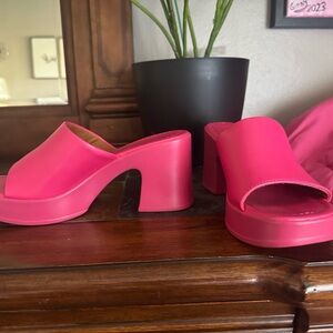 Soda Hot Pink Block Heel Mules